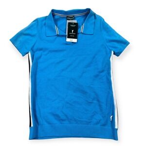 NWT Golfino Polo Shirt Perfect Round‎ Knitted Women's Size 10 Blue Pima Cotton